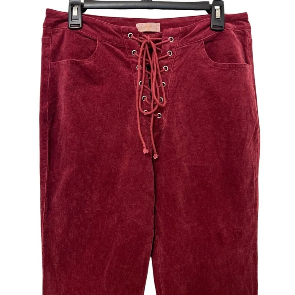 Anthropologie CHRYSANTHEMUM Burgundy Corduroy Bell Bottom Flare Pants 30x34 Sz L - Picture 5 of 8